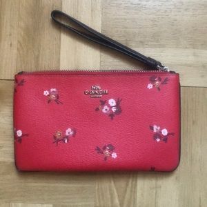 COACH red floral clutch